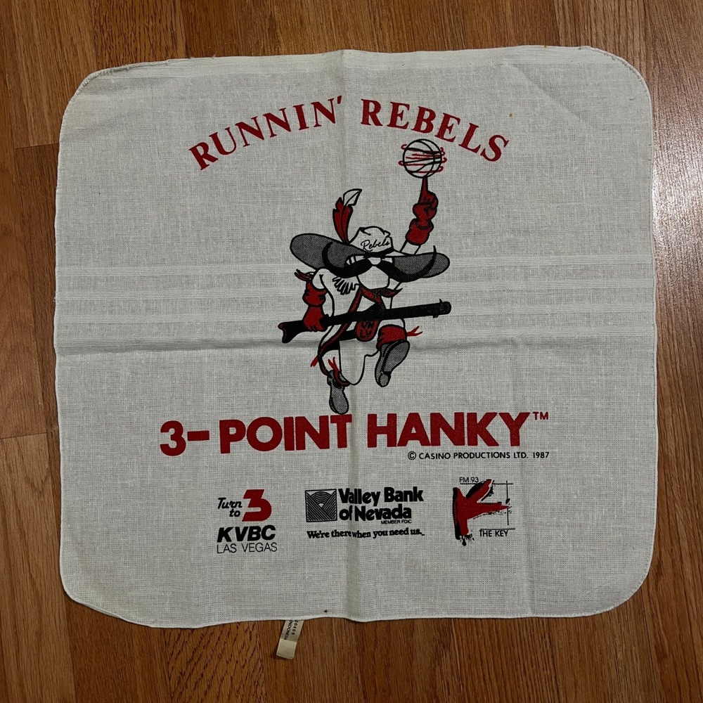 Vintage 1987‎ UNLV Runnin Rebels 3-Point Hanky Rally Towel Las Vegas NCAA 15x16